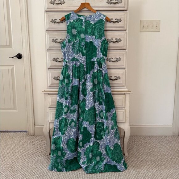 Blue Hydrangea Green Cotton Maxi Dress - Picture 4 of 6